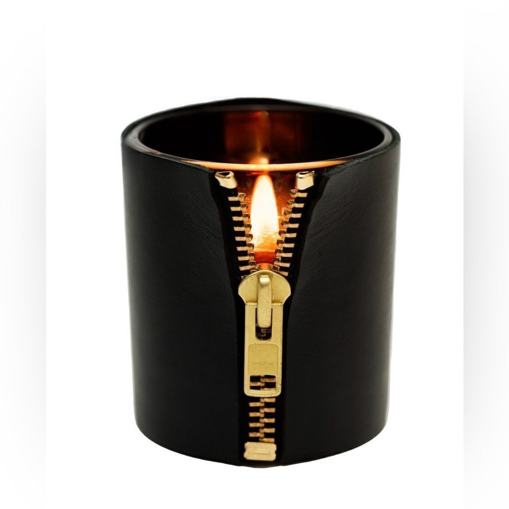 Leather Wrapped Dillon Luxury Candles “The Provocateur” Luxury Zipper Candle